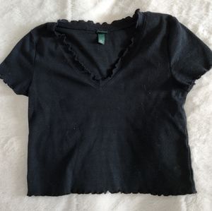 wild fable black thermal lettuce edge v neck cropped tee